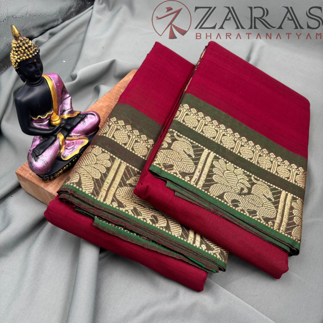 Bharatanatyam Dance Practice Saree - Maroon Green Big Peacock Border image 2