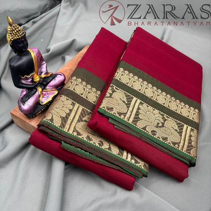 Bharatanatyam Dance Practice Saree - Maroon Green Big Peacock Border image 2