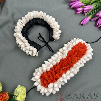 Bharatanatyam Dance Netti Flower - White & Orange Mixed Pattai & Single Set image 0