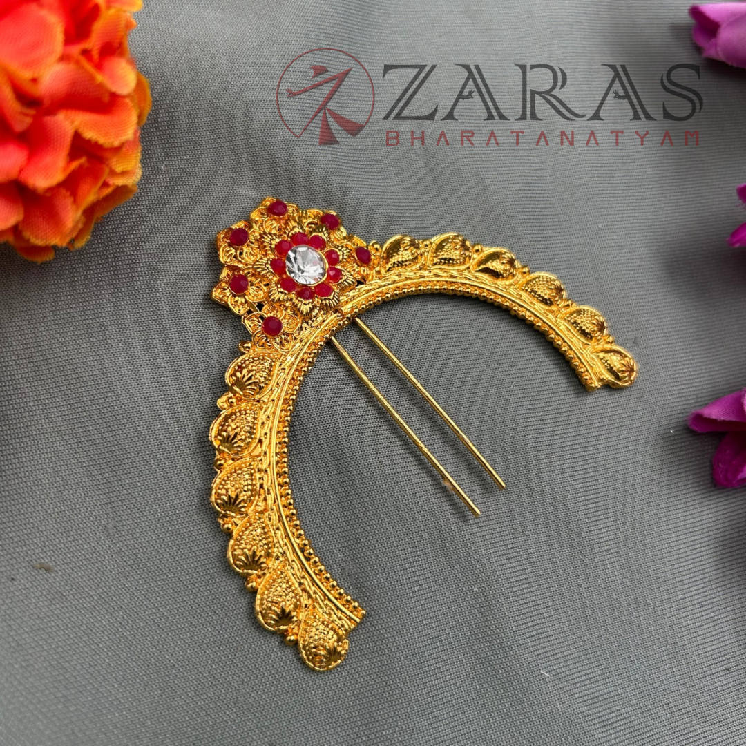 Bharatanatyam Dance Jewellery - Head Arch Gold Flower Design ST image 1