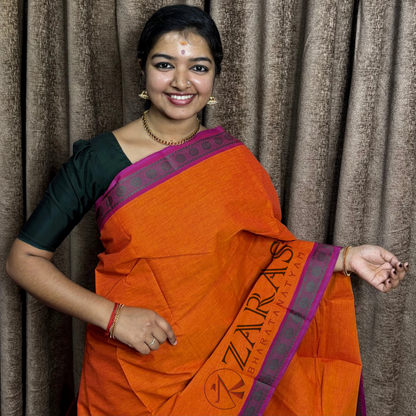 Bharatanatyam Dance Practice Saree - Mustard Orange with Purple Coin Border image 0