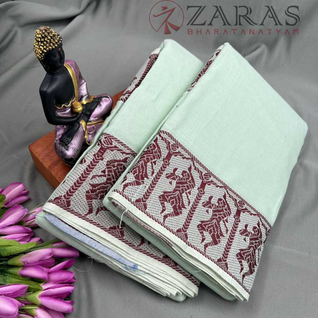 Bharatanatyam Dance Practice Saree - L Pista Green with Maroon Doll border image 1