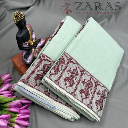 Bharatanatyam Dance Practice Saree - L Pista Green with Maroon Doll border image 1