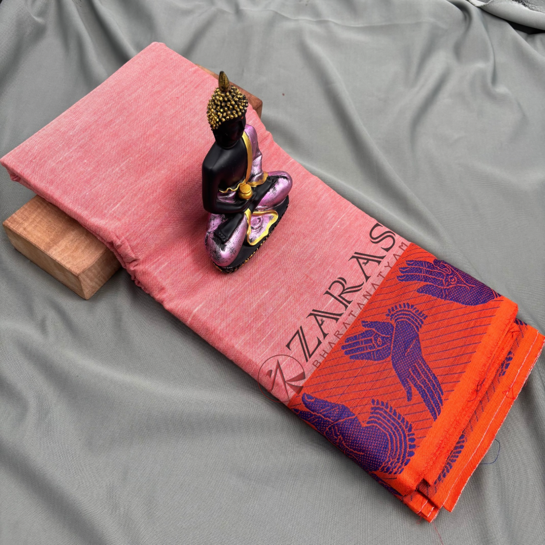 Bharatanatyam Dance Practice Saree - Orange Mix with Blue Mudra Border image 1