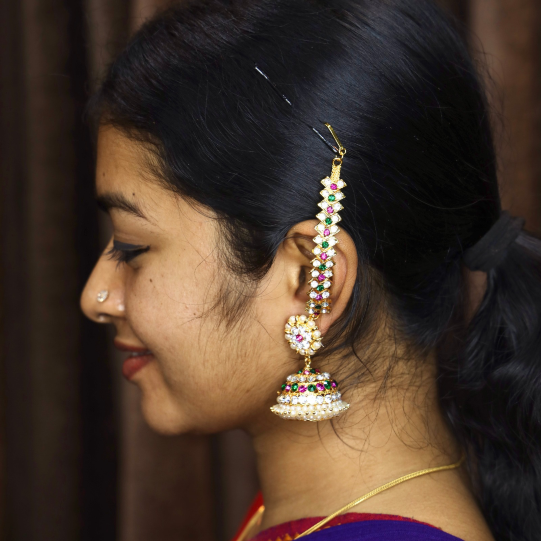 Bharatanatyam Dance Jewellery - Maatal Pink Green White Stone V image 1