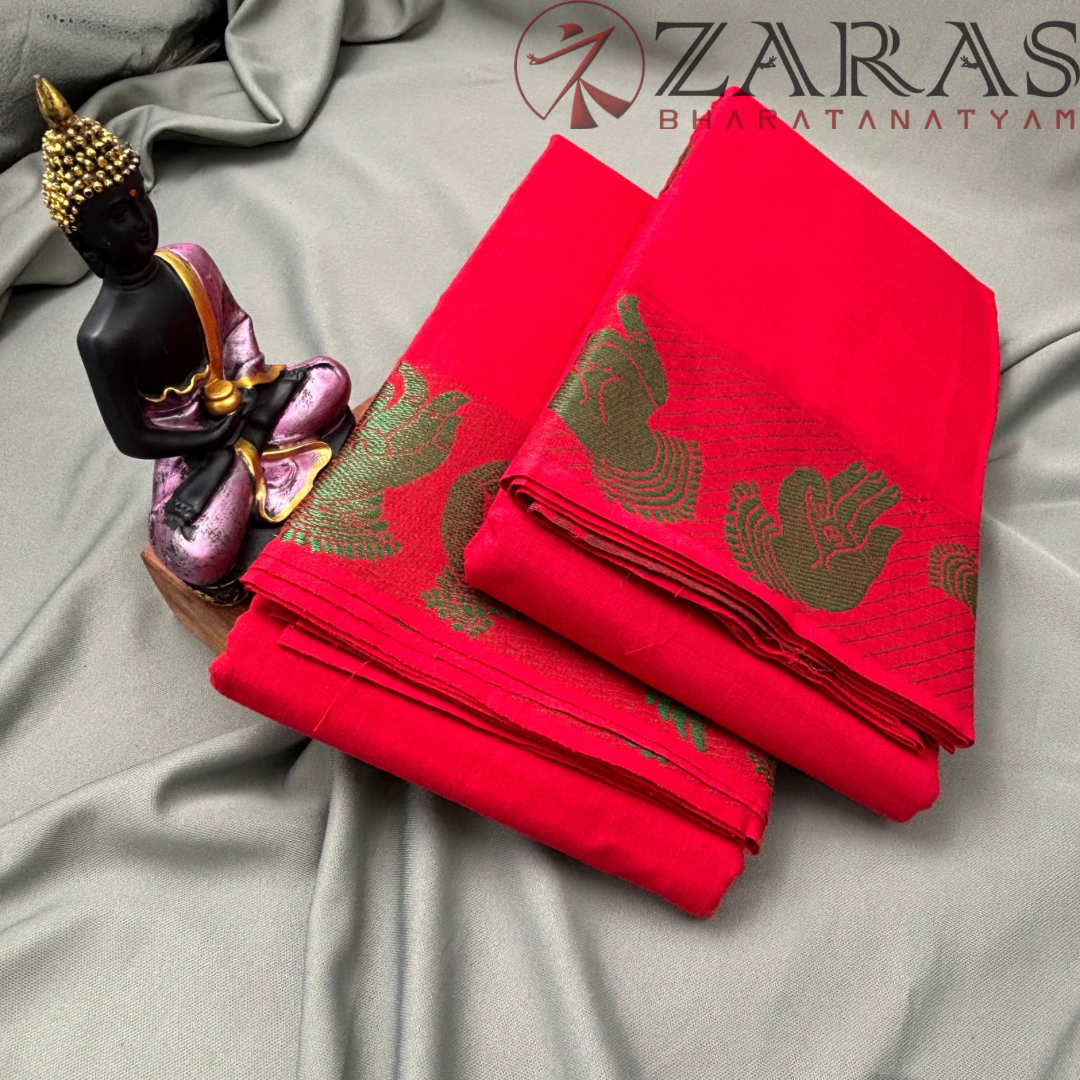 Bharatanatyam Dance Practice Saree - Red with Green Mudhra Border image 2