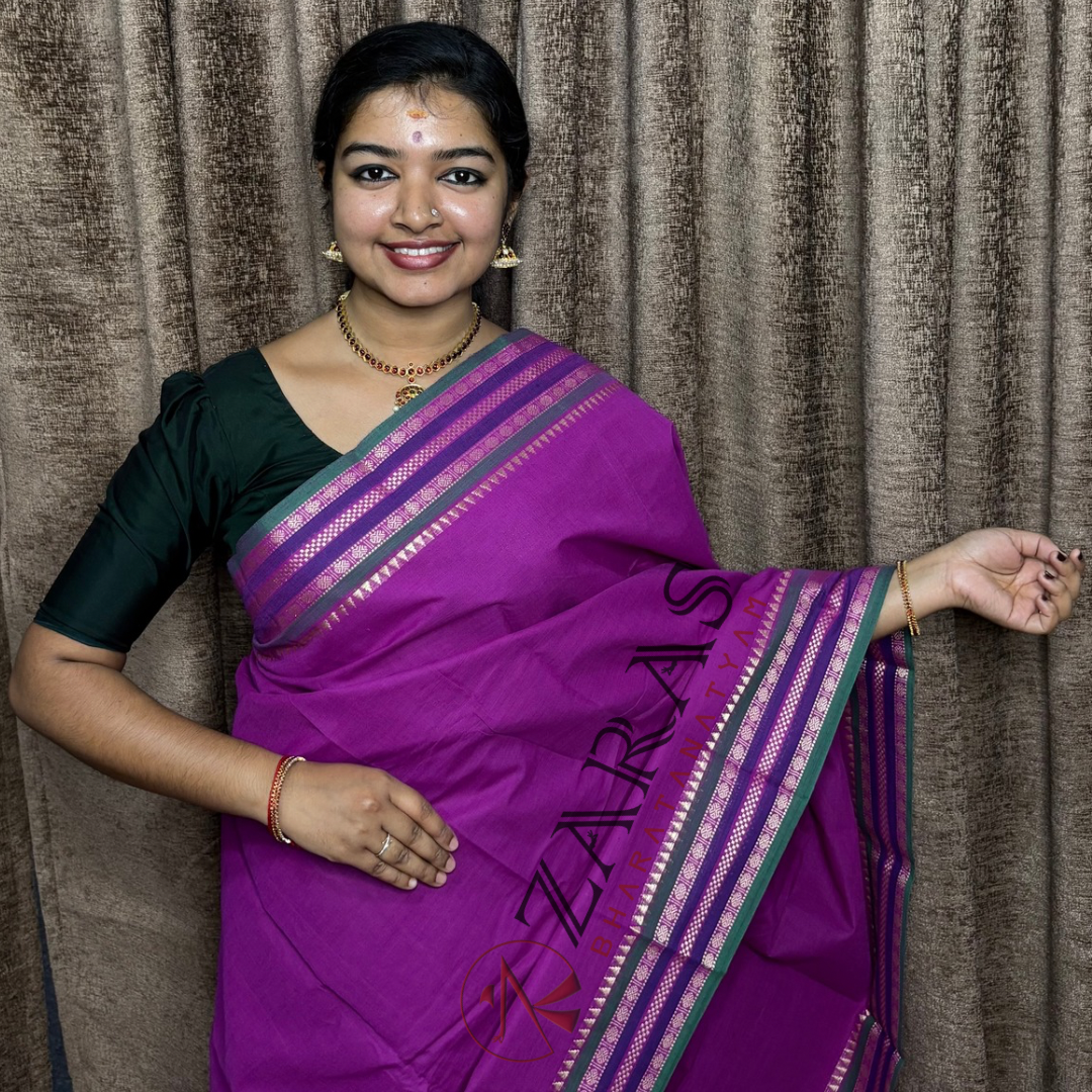 Bharatanatyam Dance Practice Saree - Purple with Green Double Coin Border image 0