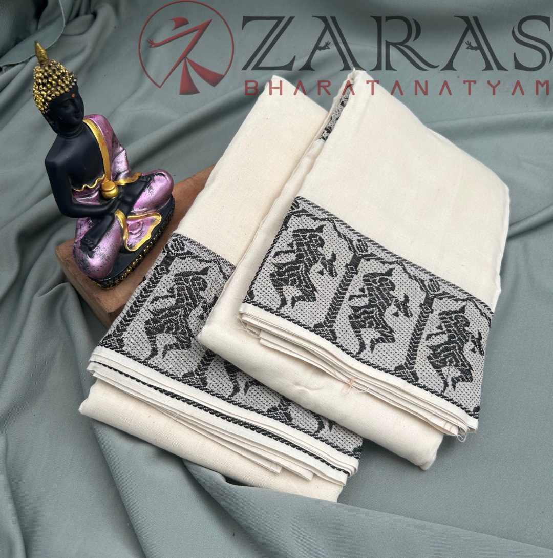 Bharatanatyam Dance Practice Saree - White with Black Doll Border image 1