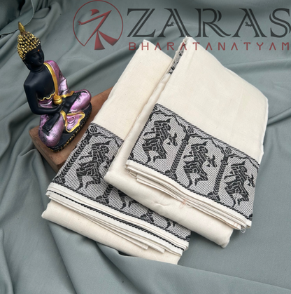 Bharatanatyam Dance Practice Saree - White with Black Doll Border image 1