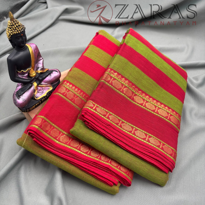 Dance Practice Saree - Green with Red Coin Border image 1