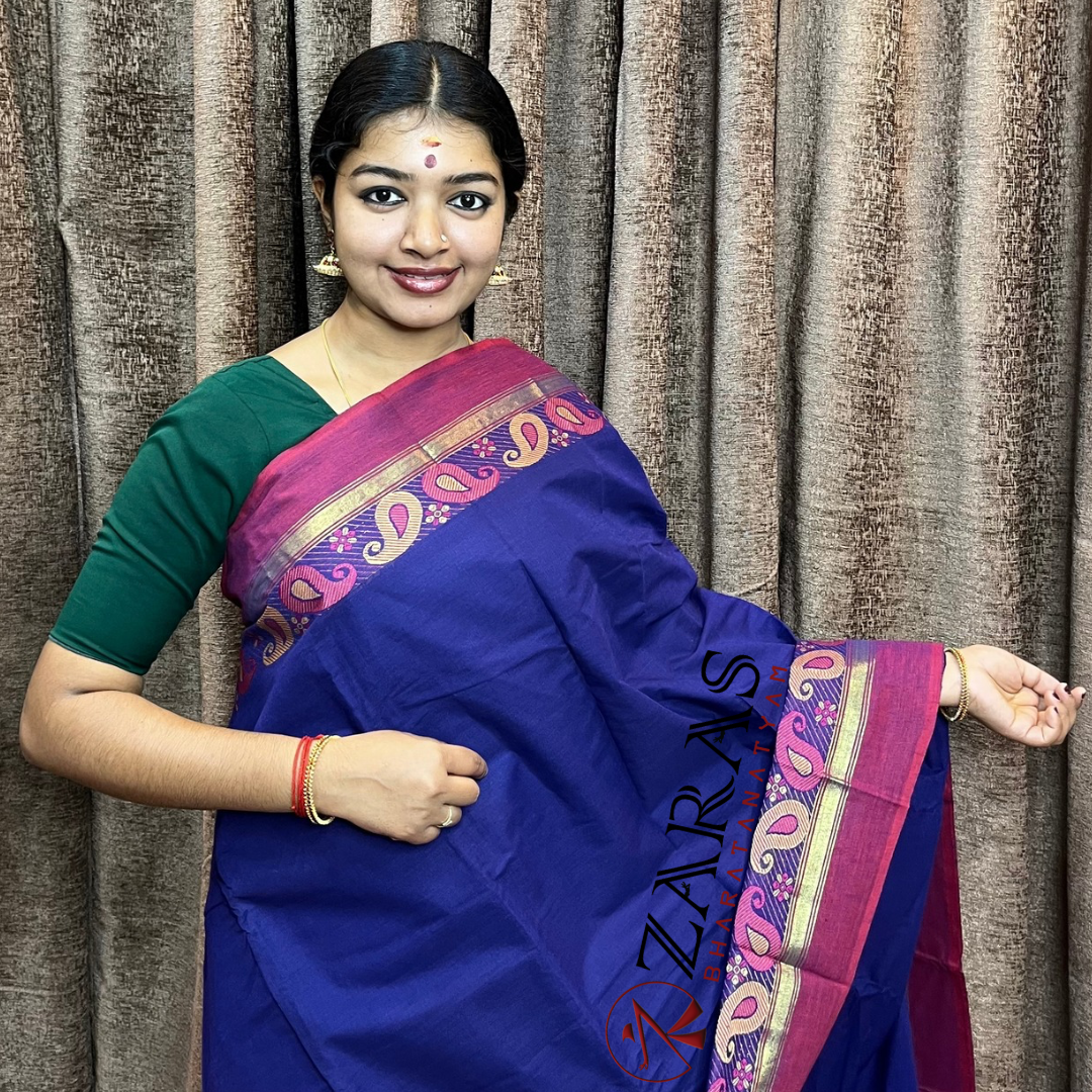 Bharatanatyam Dance Practice Saree - Blue D Red Manga Border image 0