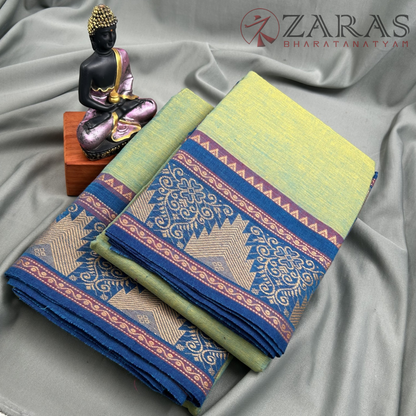 Bharatanatyam Dance Practice Saree - Pista Green with L Blue Temple Border (6 mtr) image 1