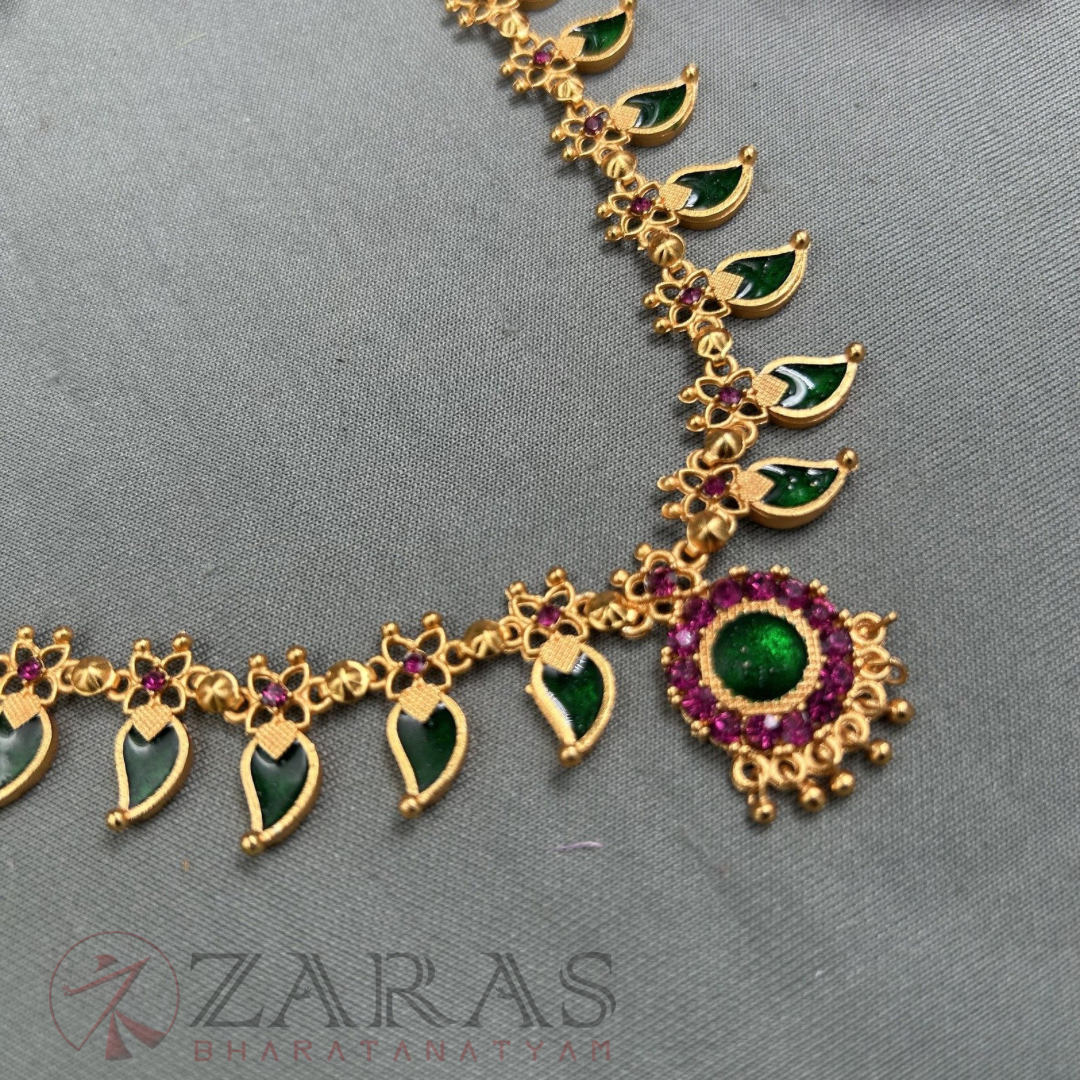 Bharatanatyam Dance Jewellery - Haaram S Manga Enamal Design With Kammal image 1