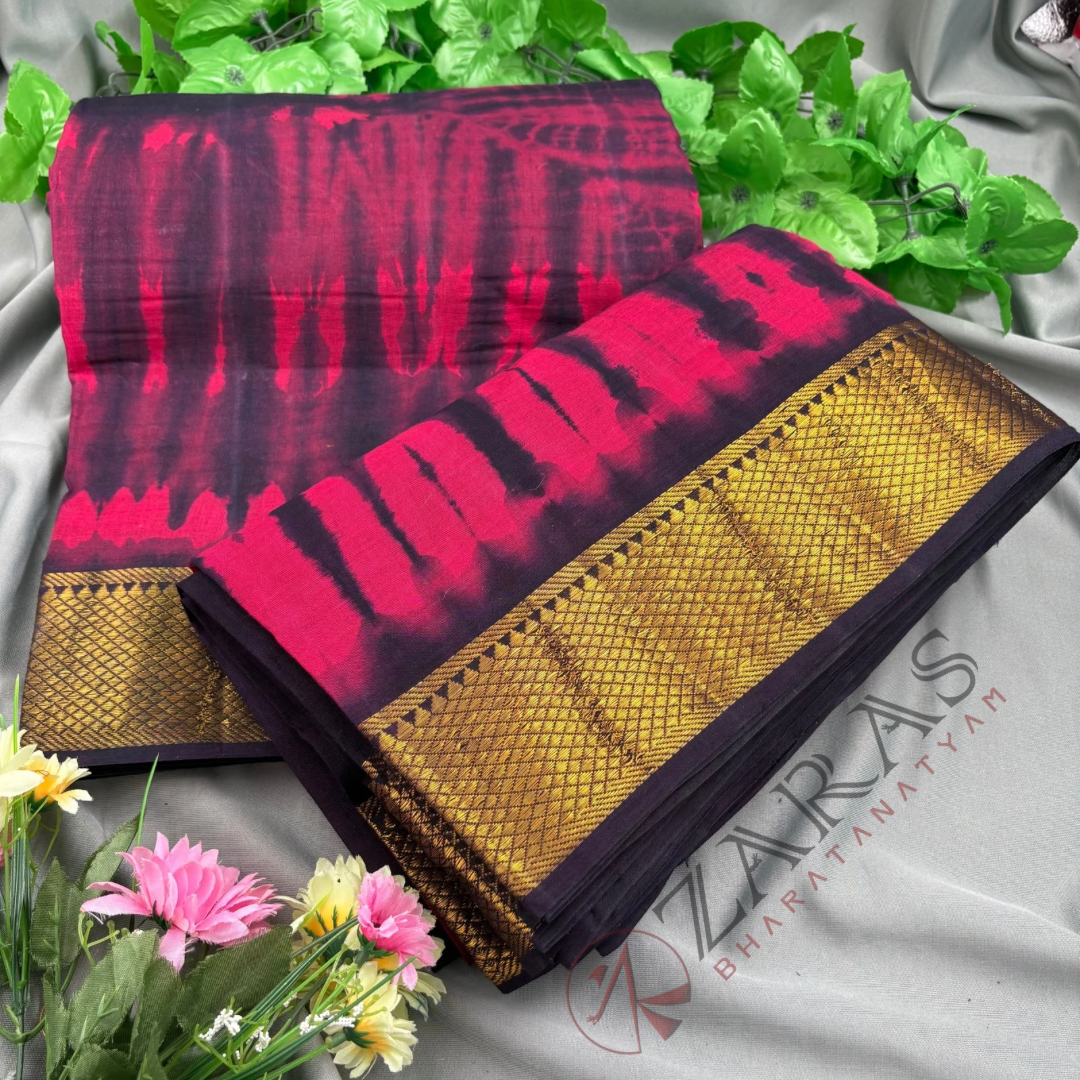Bharatanatyam Dance Practice Saree - Pink with Violet Saree Doublecolor Saree with Blouse Material image 1