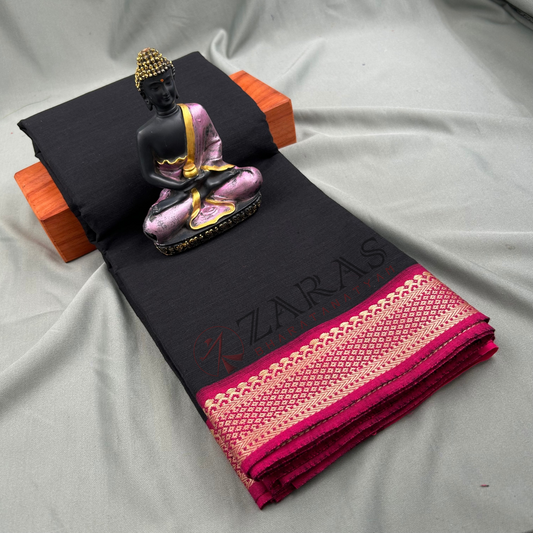 Bharatanatyam Dance Practice Saree - Black with Pink Gopuram Border image 0