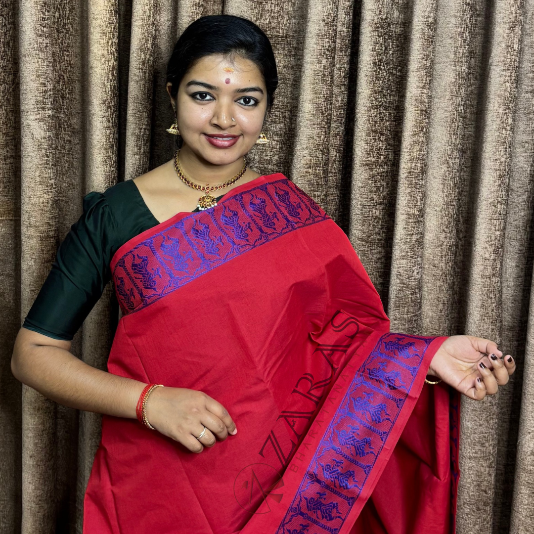 Bharatanatyam Dance Practice Saree - Red Vio Blu Doll Border image 0