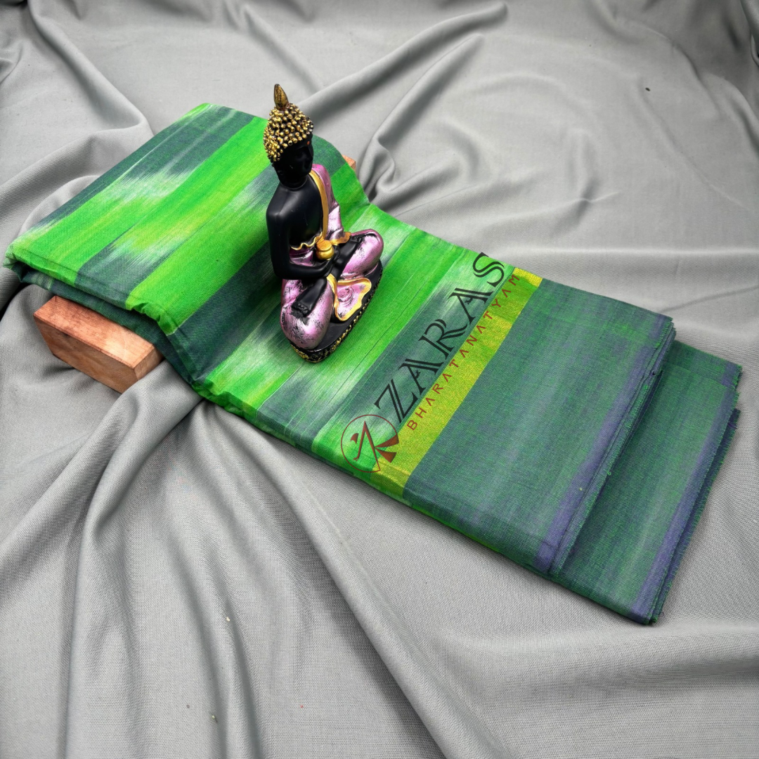 Bharatanatyam Dance Practice Saree - Green DS Purple Mixed Ikkat Border image 1