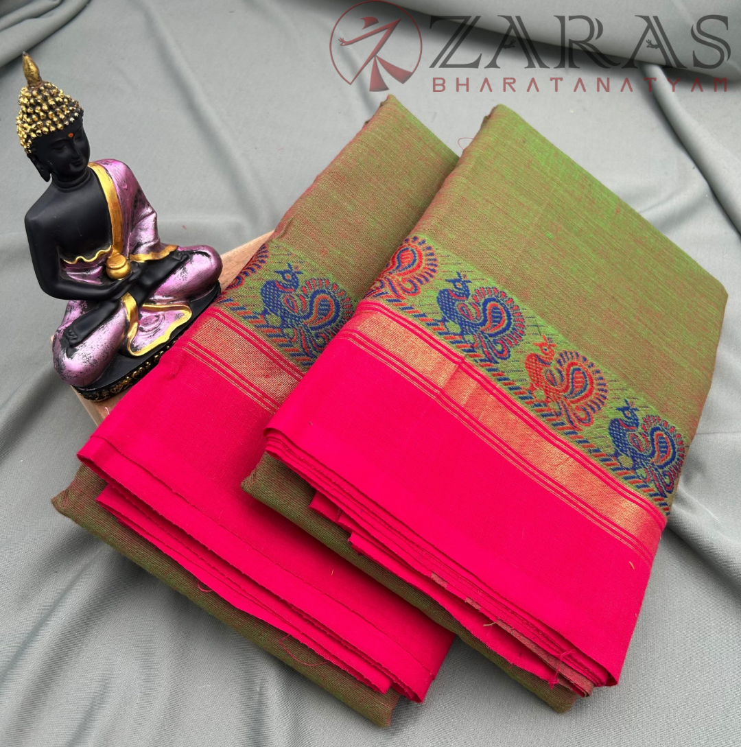 Bharatanatyam Dance Practice Saree - D Shade Green with Pink Small Peacock Border image 1