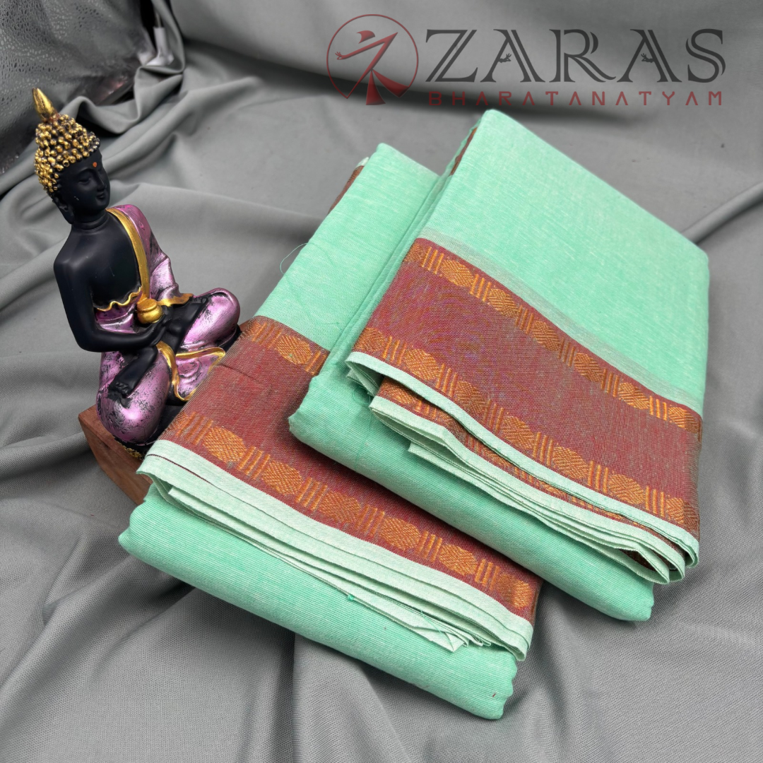 Bharatanatyam Dance Practice Saree - C Green with Copper Double Coin Border image 2