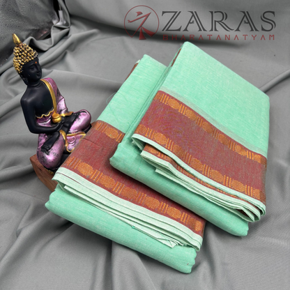 Bharatanatyam Dance Practice Saree - C Green with Copper Double Coin Border image 2
