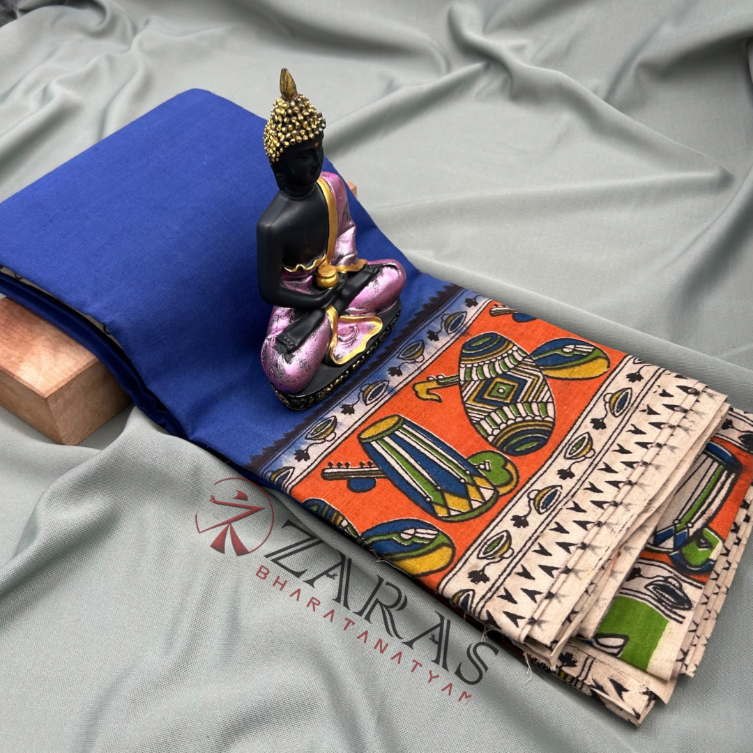 Bharatanatyam Dance Practice Saree - Blue with Orange Kalamkari Saree image 1