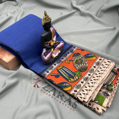 Bharatanatyam Dance Practice Saree - Blue with Orange Kalamkari Saree image 1