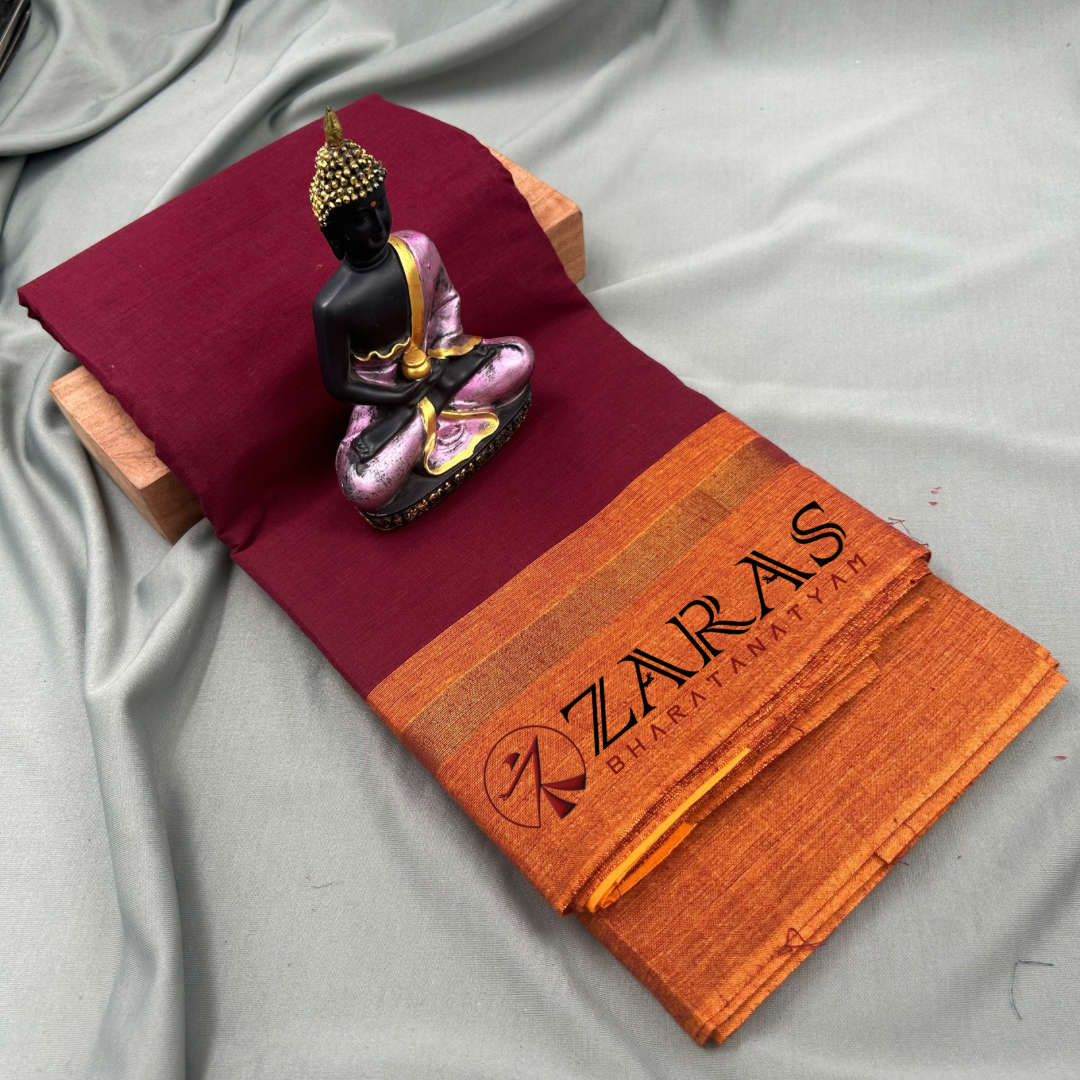 Bharatanatyam Dance Practice Saree - Maroon with Gold Plain Border image 0