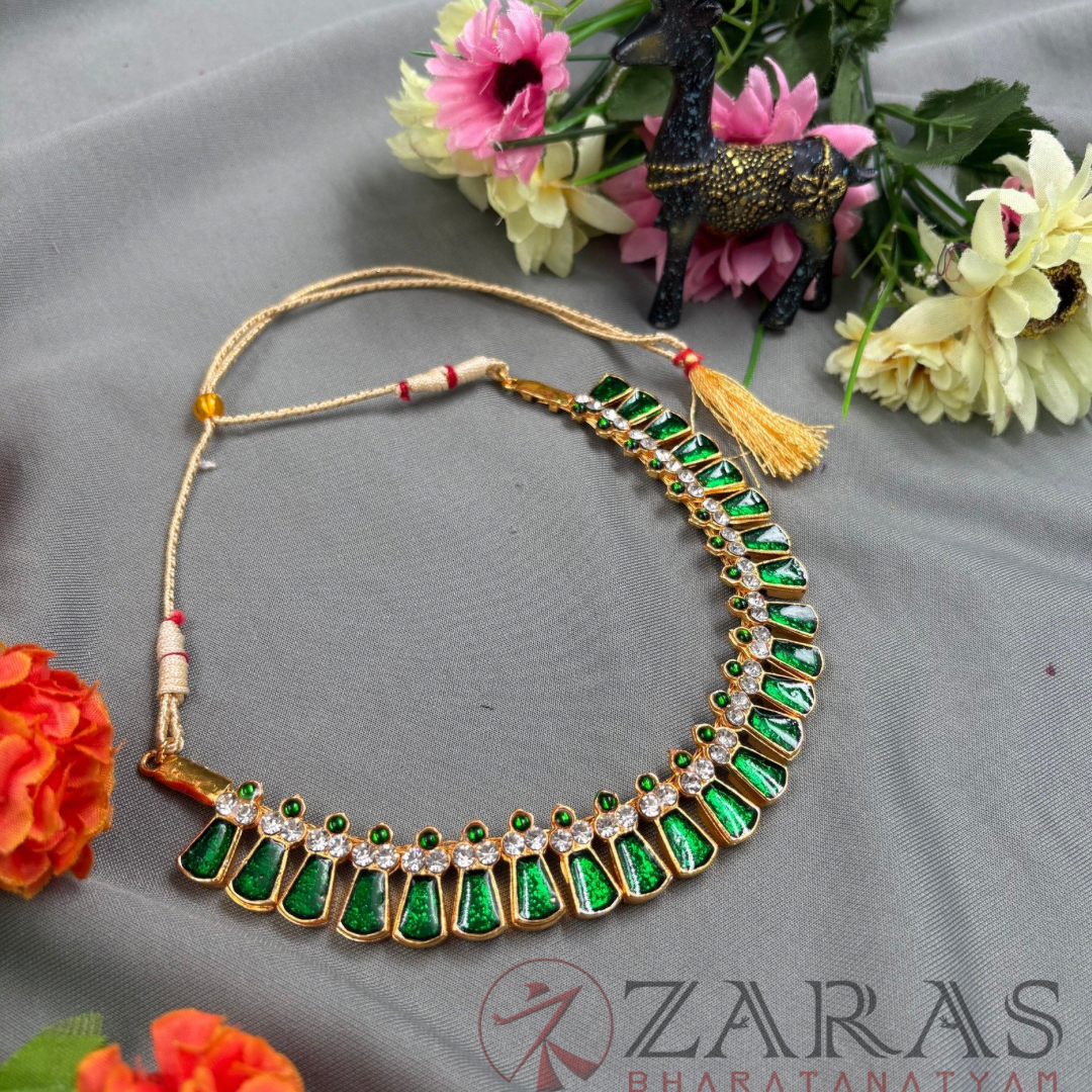 Bharatanatyam Dance Jewellery - Green Enamel Necklace Kemp CS image 1