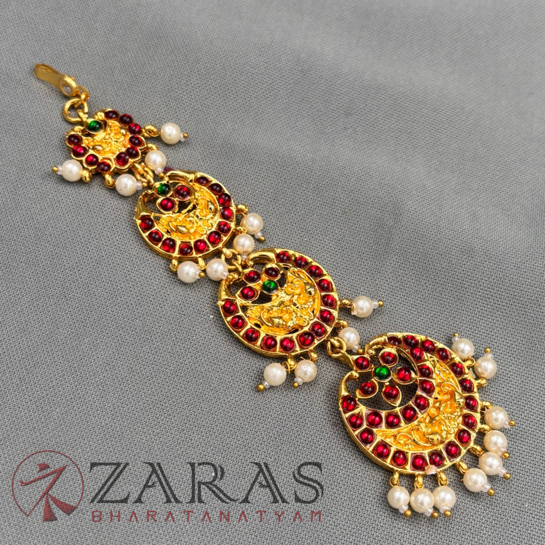Bharatanatyam Dance Jewellery - MO 4S Red Green Kemp Netti Chutti image 3