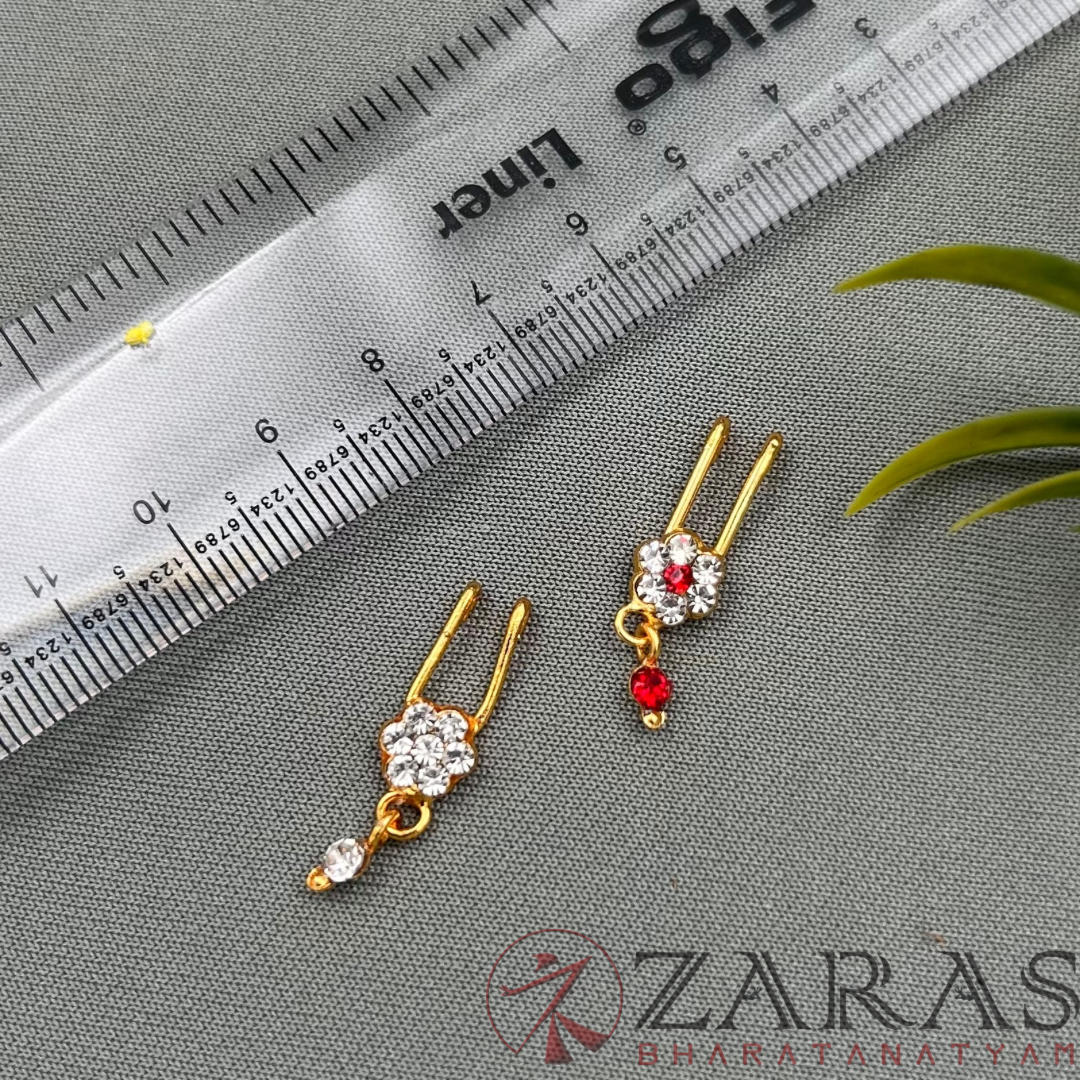 Bharatanatyam Dance Jewellery - 7 Stone Full White & Red Stone Bullaku (Set of 2 Pcs) image 2