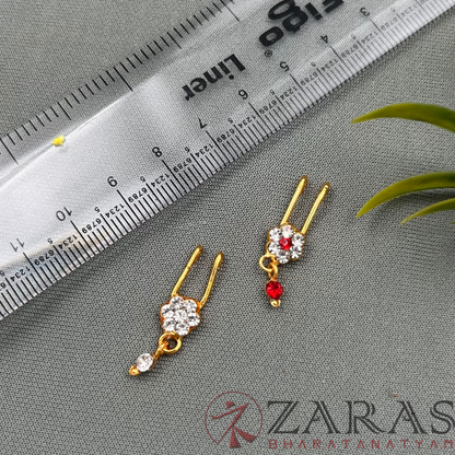 Bharatanatyam Dance Jewellery - 7 Stone Full White & Red Stone Bullaku (Set of 2 Pcs) image 2