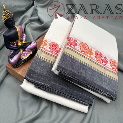 Bharatanatyam Dance Practice Saree - White Grey Small Peacock Border image 1