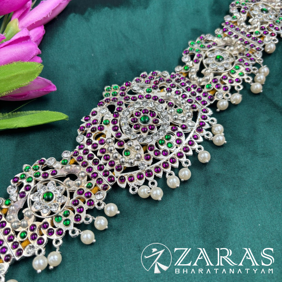 Bharatanatyam Dance Silver Jewellery - Peacock PG Kemp Hip Belt CS (Ottiyanam) image 0