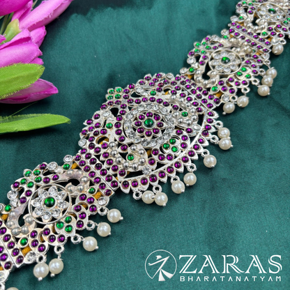 Bharatanatyam Dance Silver Jewellery - Peacock PG Kemp Hip Belt CS (Ottiyanam) image 0