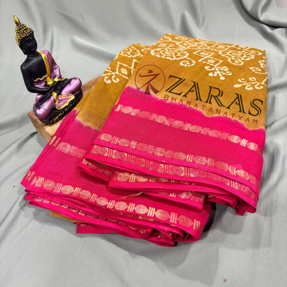 Bharatanatyam Dance Practice Saree - Sandal with Pink Bandini Saree image 2