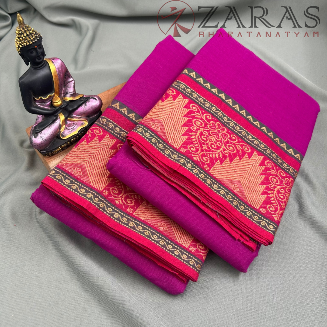 Bharatanatyam Dance Practice Saree - Purple with Pink Temple Border (6 mtr) image 1