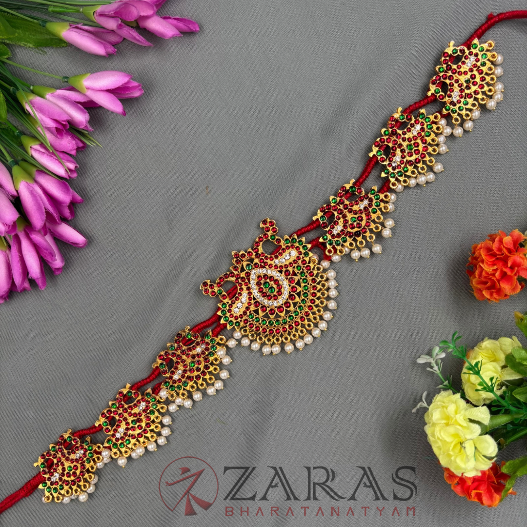 Bharatanatyam Dance Jewellery - D Peacock RG Kemp CS Hip Belt (Ottiyanam) image 0