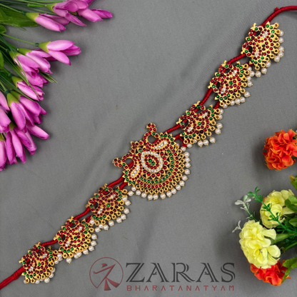 Bharatanatyam Dance Jewellery - D Peacock RG Kemp CS Hip Belt (Ottiyanam) image 0