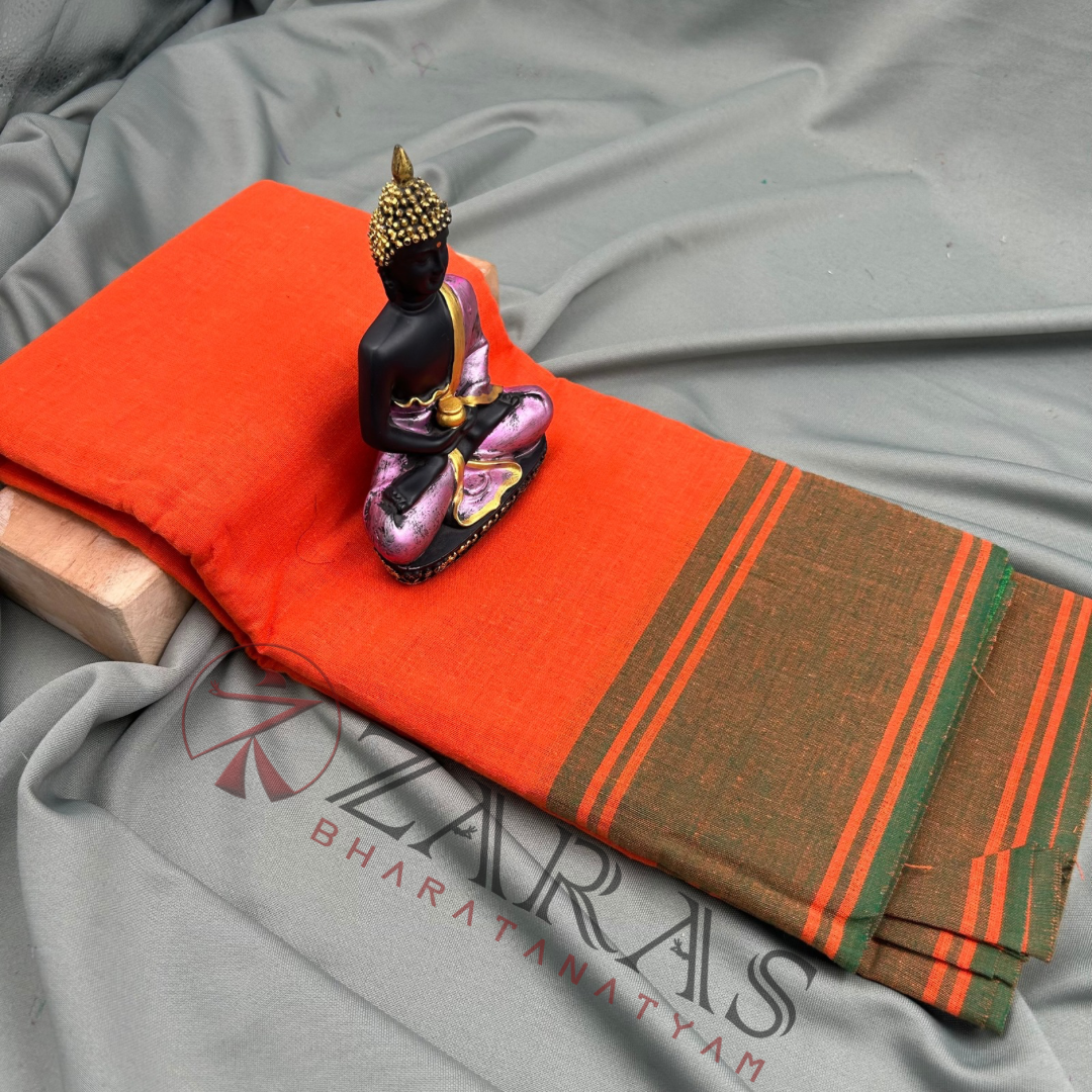 Bharatanatyam Dance Practice Saree - Orange Green Plain Border image 0