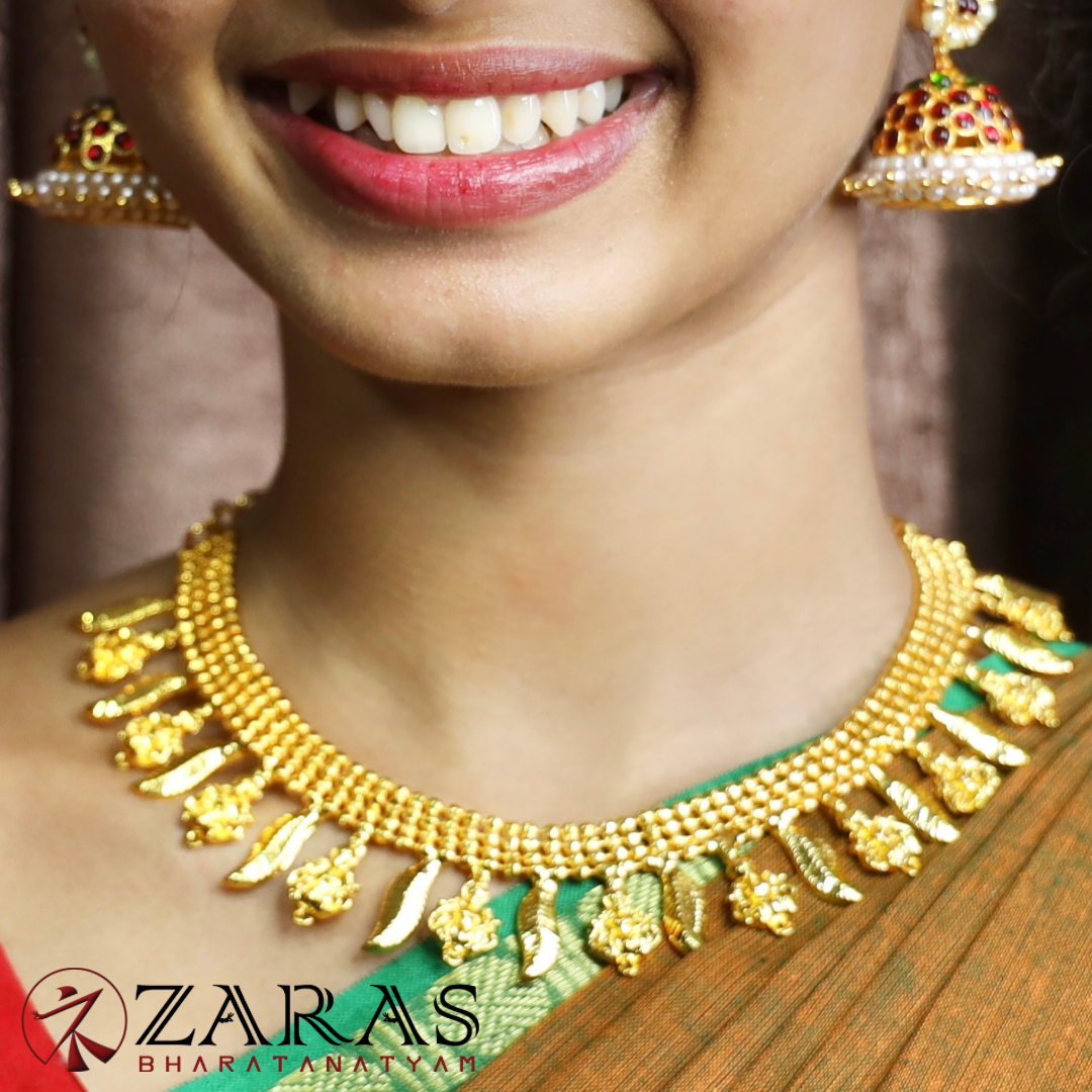 Bharatanatyam Dance Jewellery - Necklace Lak With Leaf Design Full Gold image 0