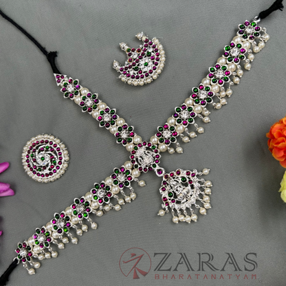 Bharatanatyam Dance Silver Jewellery - Headset Flower & Lakshmi PG Kemp CS image 0