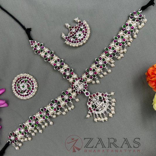 Bharatanatyam Dance Silver Jewellery - Headset Flower & Lakshmi PG Kemp CS image 0