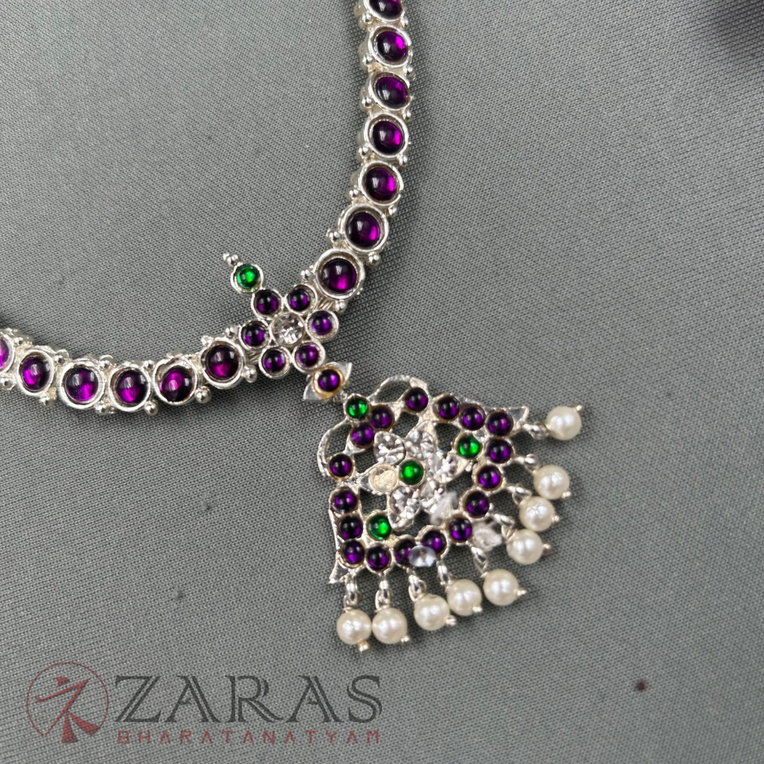 Bharatanatyam Dance Silver Jewellery - 1 Line Attigai Necklace PG Kemp Stone image 1