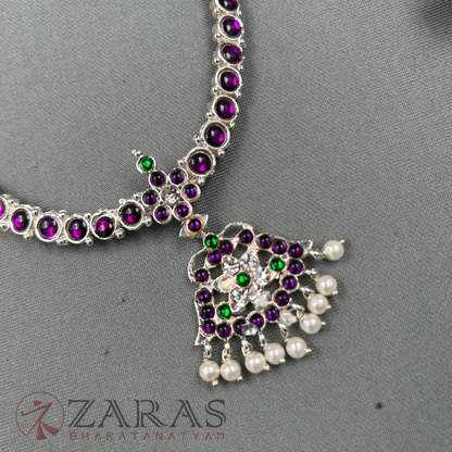 Bharatanatyam Dance Silver Jewellery - 1 Line Attigai Necklace PG Kemp Stone image 1