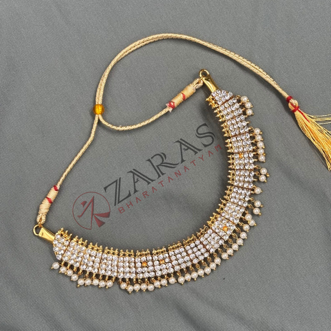 Bharatanatyam Dance Jewellery - Necklace Box Design White Stone image 2