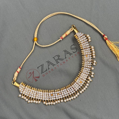 Bharatanatyam Dance Jewellery - Necklace Box Design White Stone image 2
