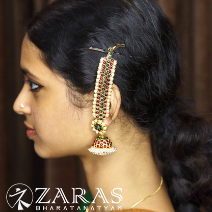 Bharatanatyam Dance Jewellery - Maatal 3 Lines Centre Green Kemp image 1