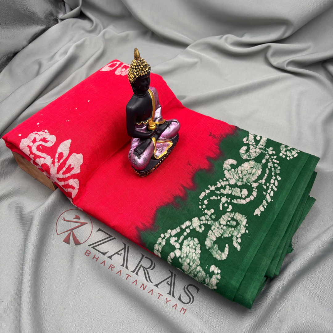Bharatanatyam Dance Practice Saree - Red with Green Bandini Saree image 1