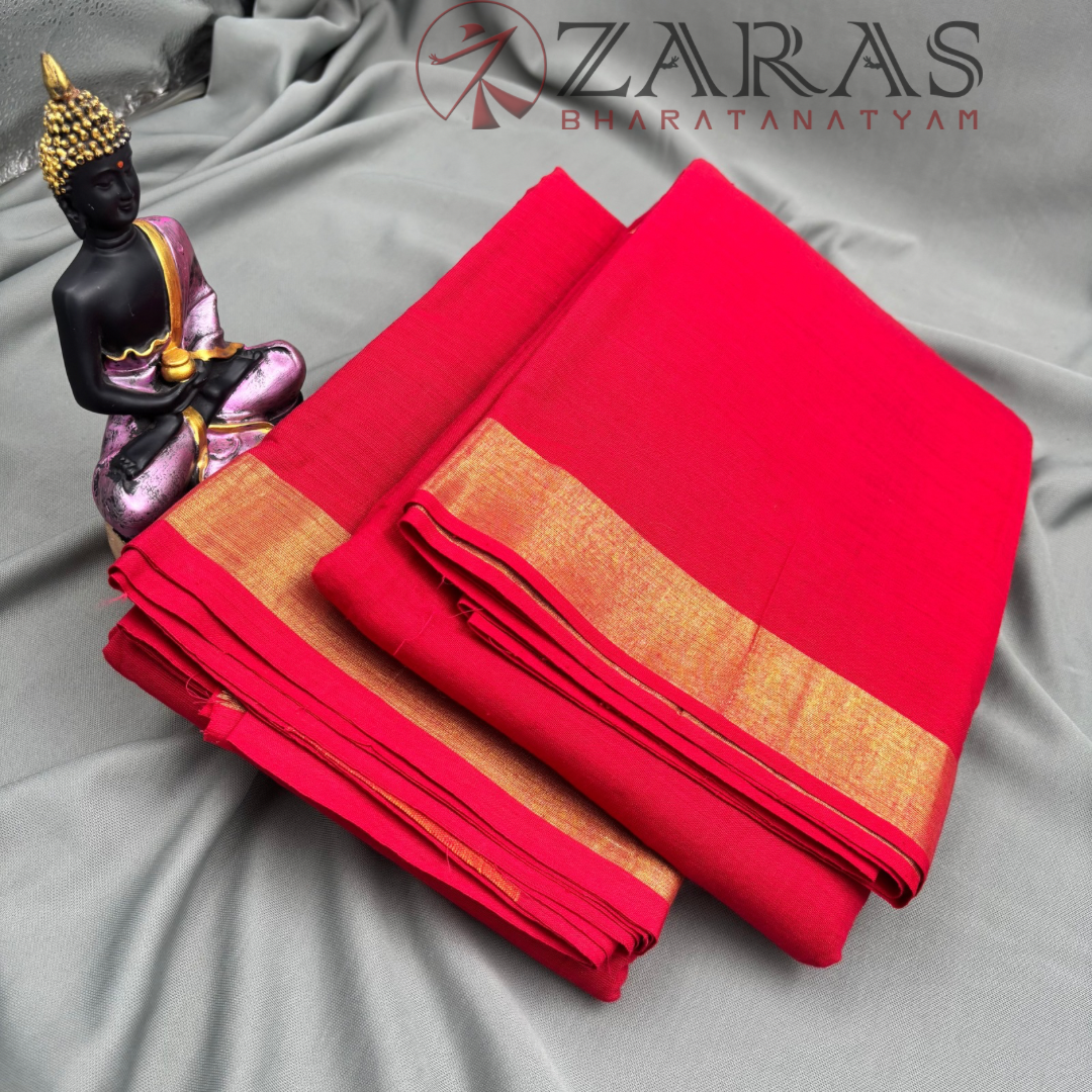 Bharatanatyam Dance Practice Saree - Red with Gold Plain Border image 2