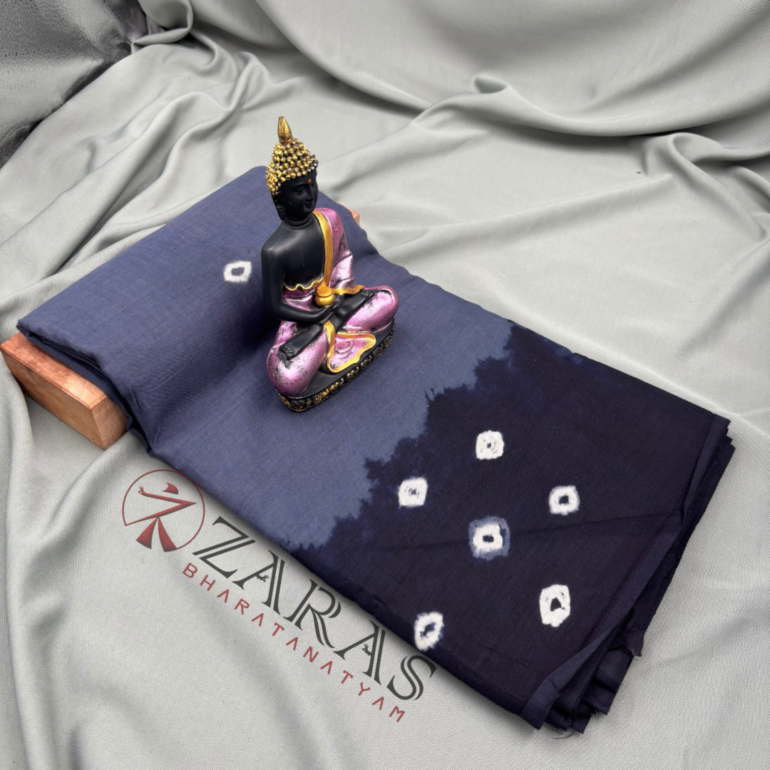 Bharatanatyam Dance Practice Saree - C Blue with Navy Blue Bandhini Saree image 1